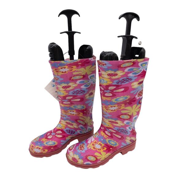 Ranger by Servus Pink Floral Splash Boho Retro Rain Boots Big Girl 4 - Picture 2 of 12